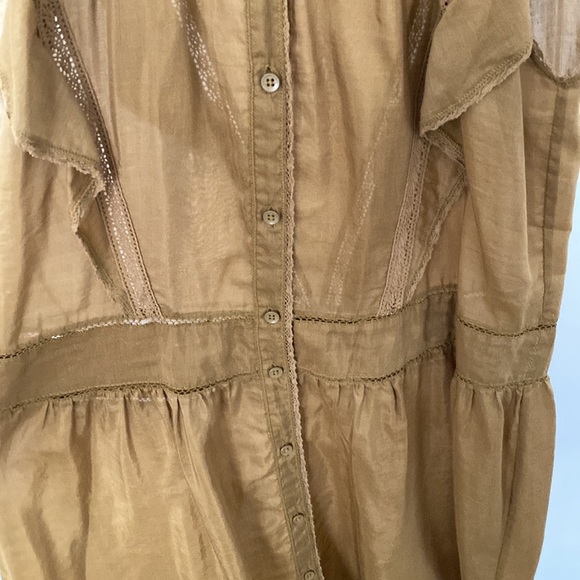 Wilfred. Cotton & silk green prairie style dress. Full button up. High neck. XXS - Picture 3 of 4